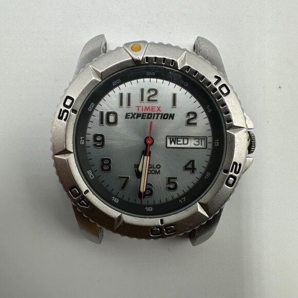 Timex Expedition Watch Men Silver Tone No Band 40MM Rotating Bezel New Battery - Picture 1 of 9